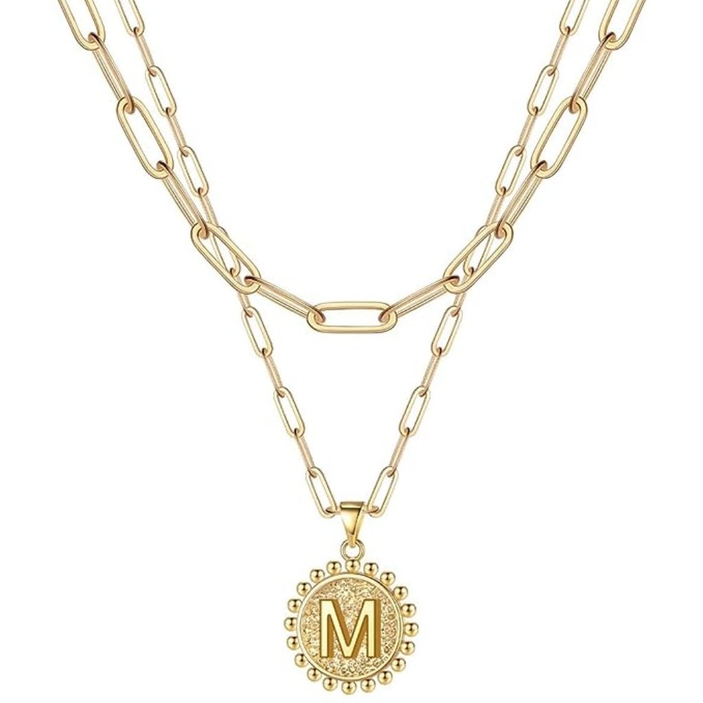 "M" Gold Initial Necklace for Women Girls, 14K Gold Plated